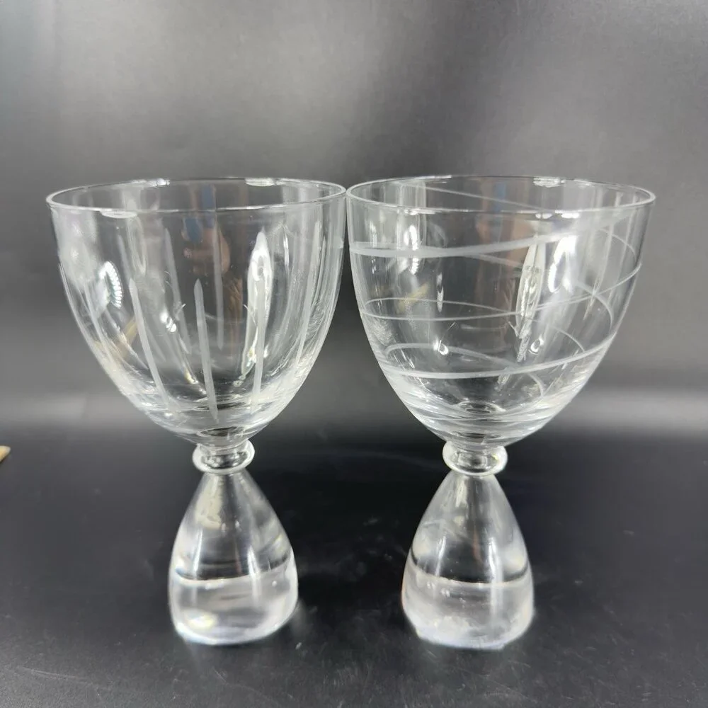 Vintage Clear Etched Glasses Drinking Cups‎ Set 2 Elegant Crystal Glass Barware